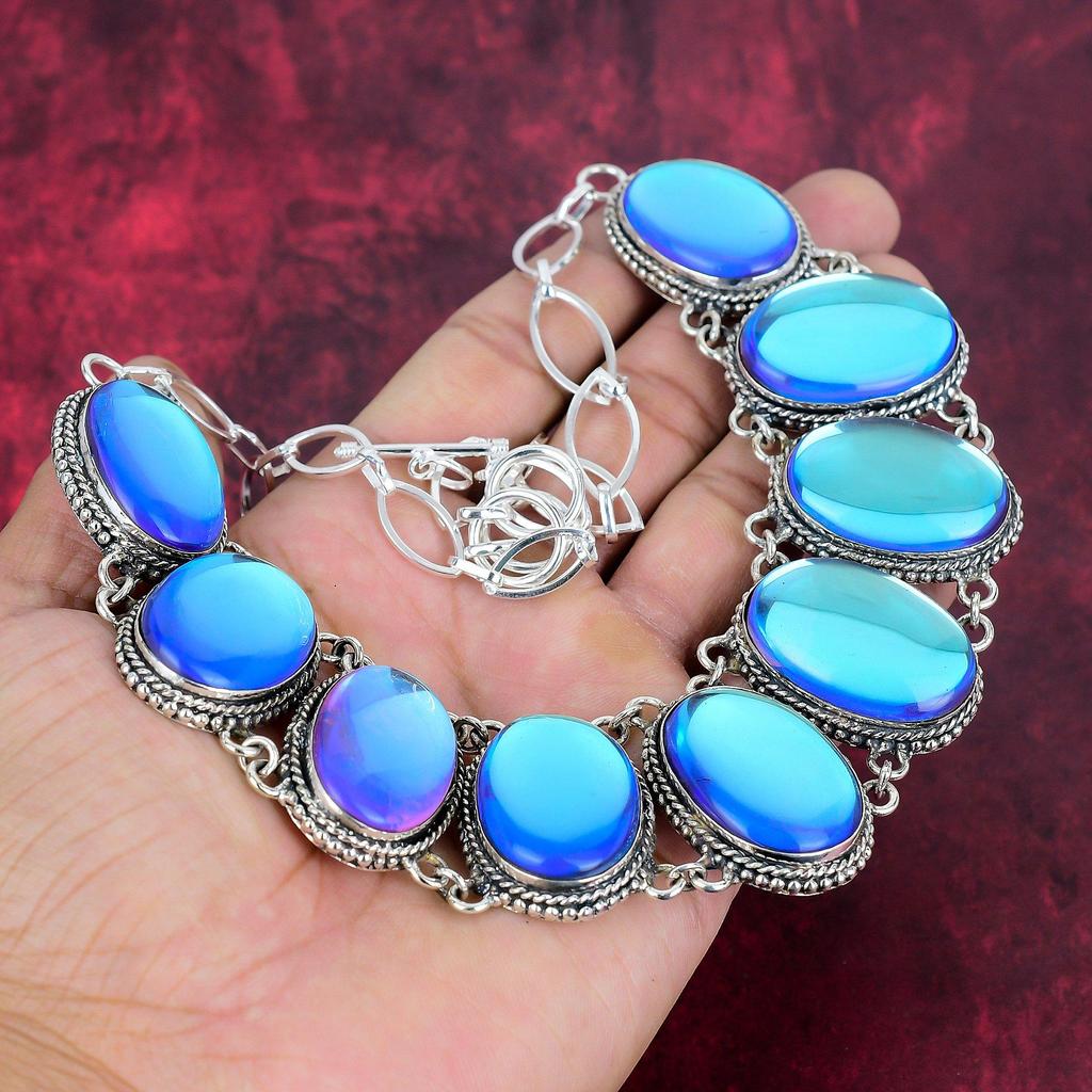 Mystic Opal Handmade Gemstone Necklace, 925 Solid Sterling Silver Necklace Antique Jewelry, For Thanksgiving