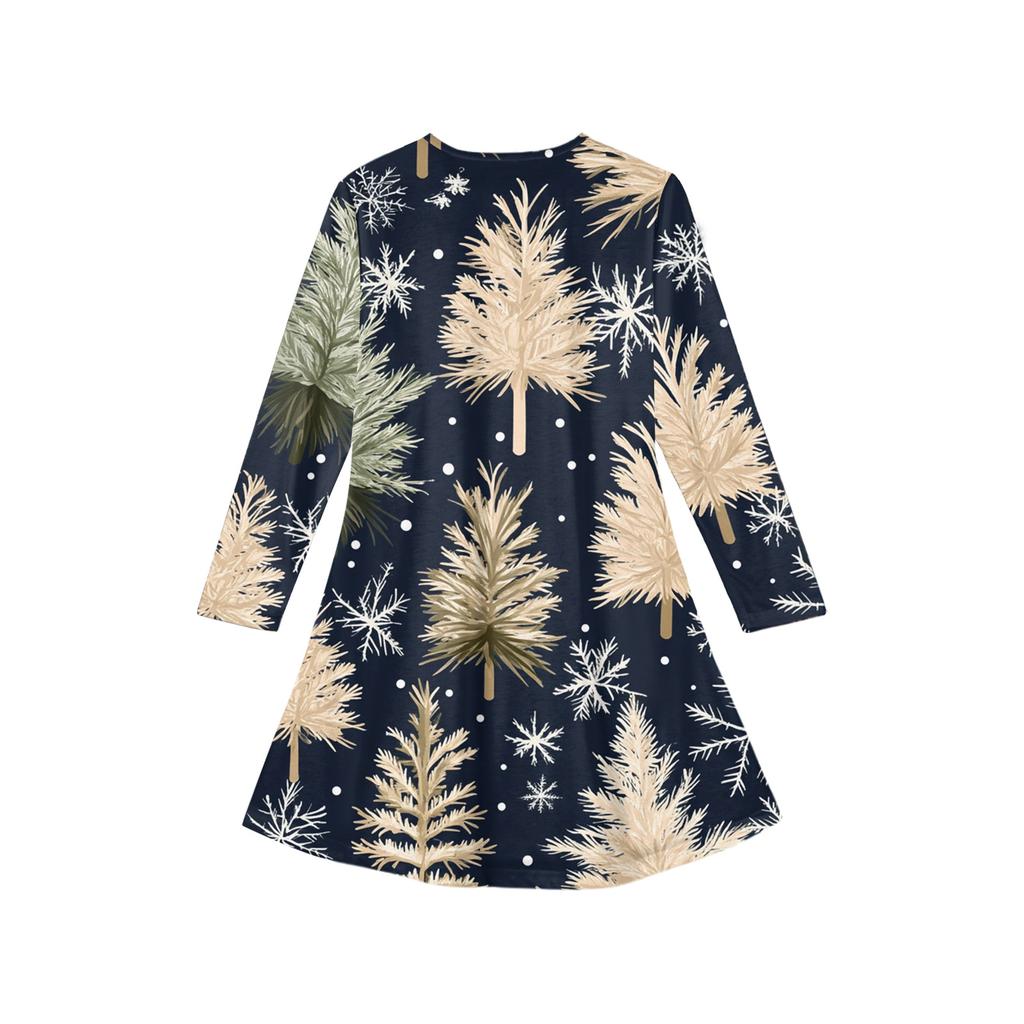 Christmas Day Girls' Long Sleeve Dress - Color Pocket Dress