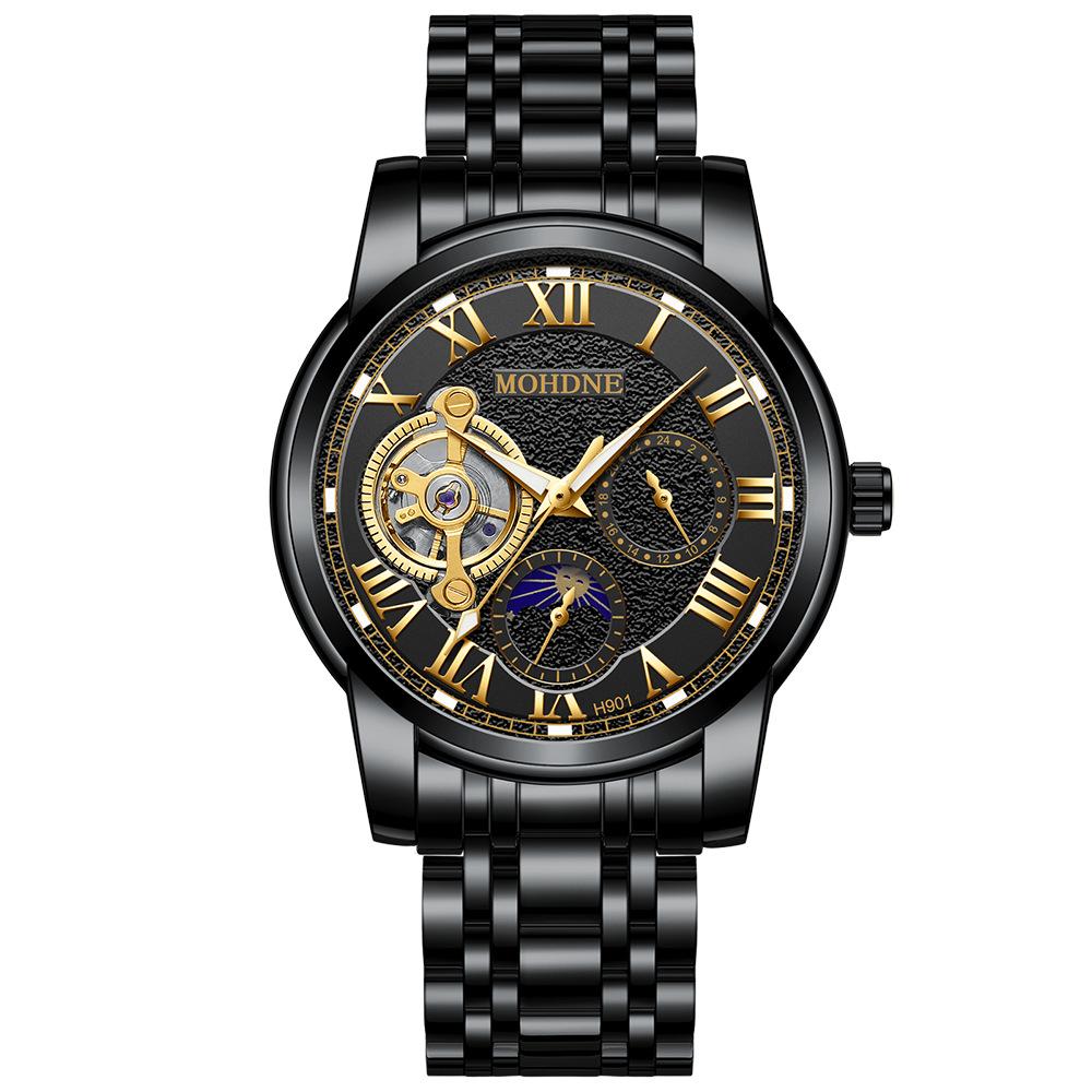 Modun Mechanical Watch Men's Leisure Business Tourbillon Hollow Fully Automatic Waterproof Multifunctional Fashion Blu-ray Screen
