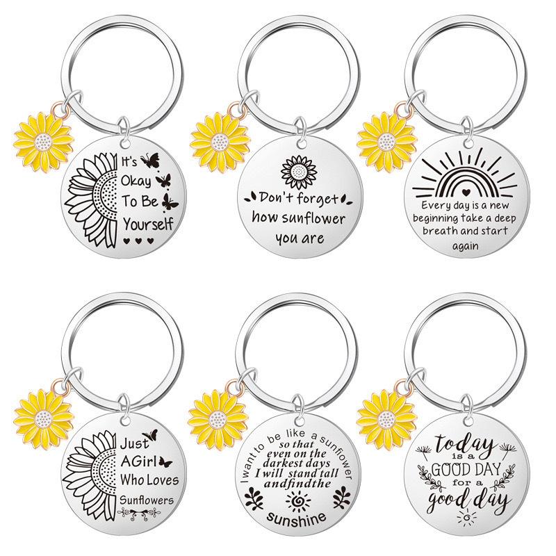 Versatile Stainless Steel Key Sunflower Accessory Keychain Send To Friends Thanksgiving Small Gift Laser In Stock Keychain for Backpack Bag Pendant