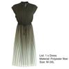 Stand Collar V-neck Flying Sleeve Elastic Waist Drawstring Summer Dress Gradient Color Pleated