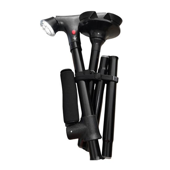 Yousheng Gehstock aus Aluminiumlegierung mit Licht, Alarm, höhenverstellbar, rutschfest, leicht, Doppelgriff, faltbar, Outdoor-Trekkingstock, Gehen