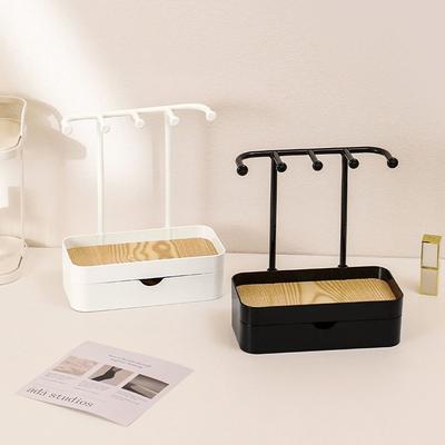 Mode Sieraden Display Rek met Lade Box Oorbellen Kettingen Sieraden Opbergrek met Houten Basis Bureaublad Opbergbox