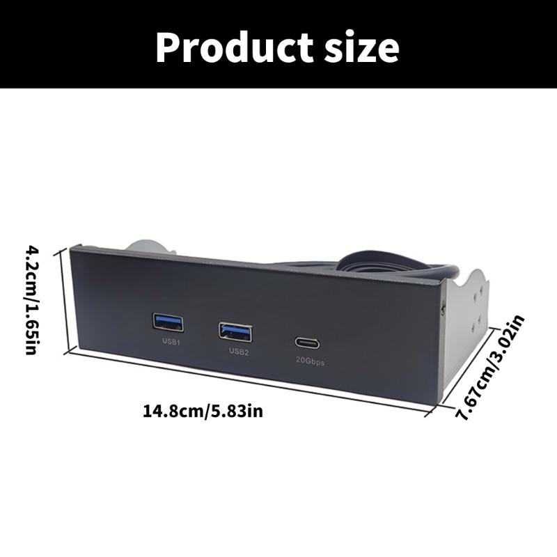 USB3.2 Front Panel USB Hub for 5.25Inch Bay Featuring Double USB3.2 Port and Type C for Fast Data Transfer