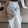 Women's Gray Slim-Fit Wide-Leg Pants - High-Waisted Autumn/Winter 2025 Casual Drapey Slimming Trend