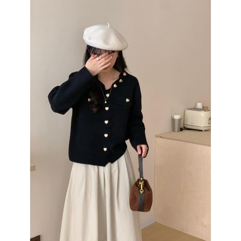 

Весна новая любовь дизайн с пряжкой темпераментный вязаный кардиган свободный мягкий восковой свитер куртка женская one size fits all чёрный