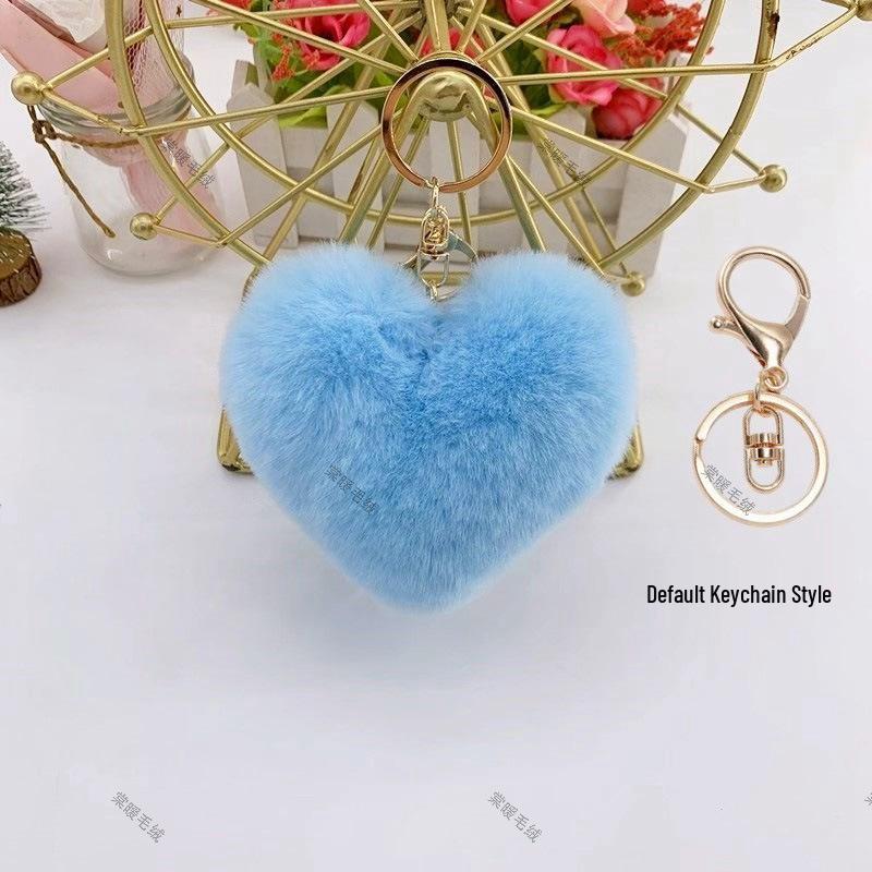 Breloc Pandantiv Inimă Blană Imitată - Charm Minge de Pluș 9cm pentru Genți și Accesorii de Îmbrăcăminte