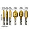 3/6Pcs Hexagonal Handle Titanium Plated Five Edge Chamfering Knife Countersunk Drill 6-19Mm Woodworking Spot Facer Tool Set