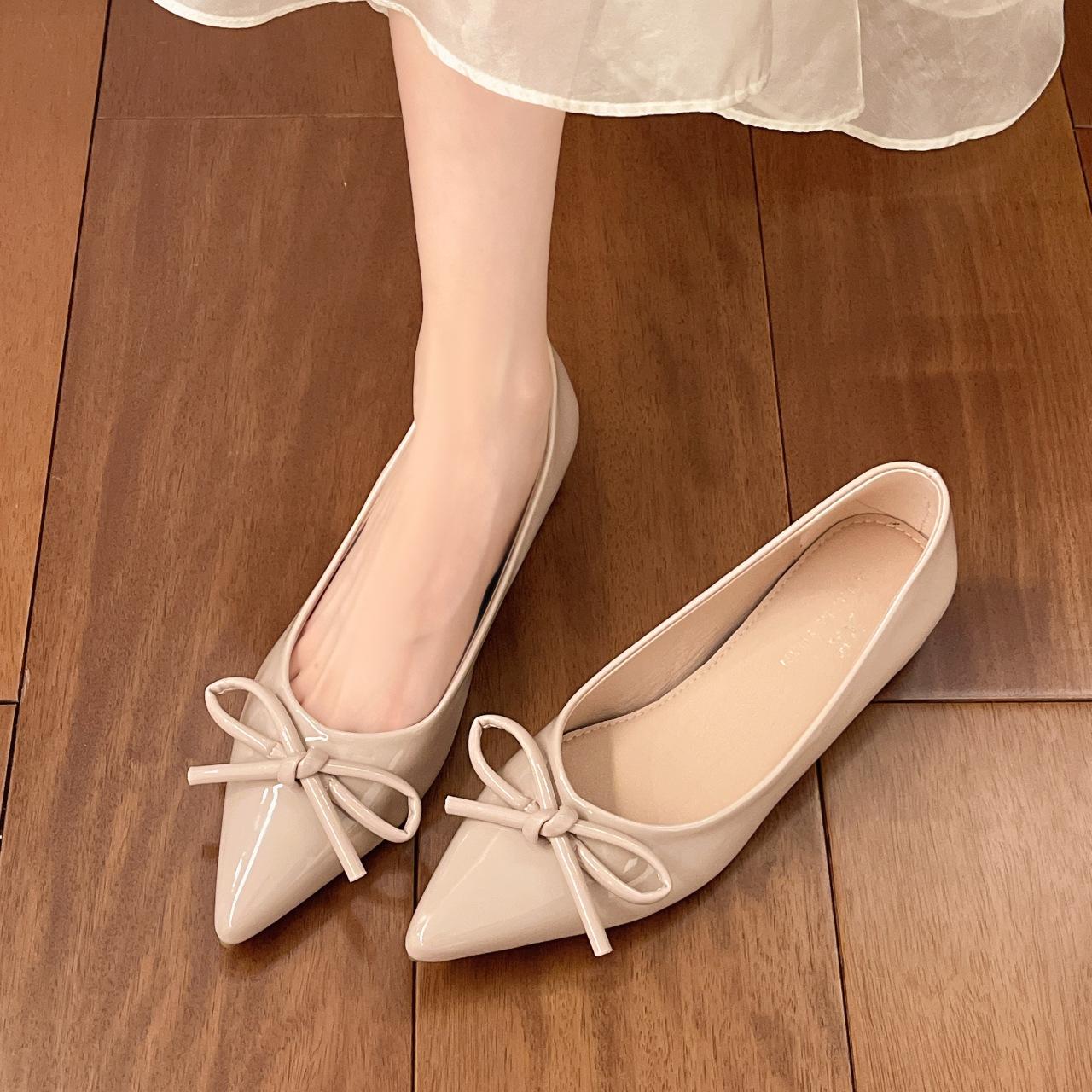 Summer new fashionable versatile gentle shoes new one-pedal pointed head shallow mouth women s bow single shoes 40 розовый 2950₽