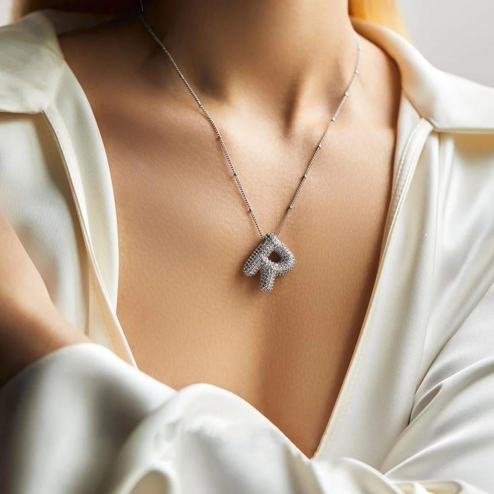 Rhinestones Silver Zircon Necklace Silver Color Women Choker Letter Pendant Necklace  Party Jewelry