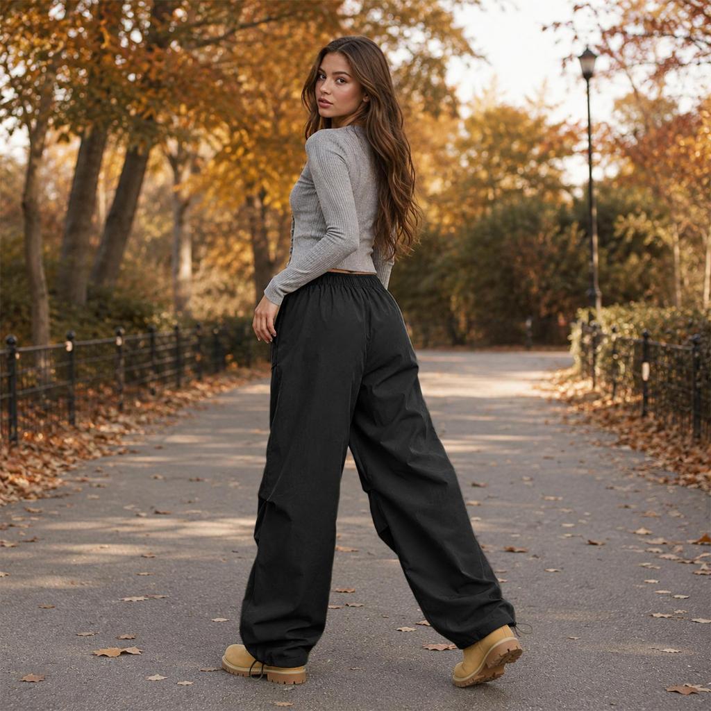 Women's High Waisted Casual Straight Leg Paneled Pants with Loose Fit for Everyday Wear
