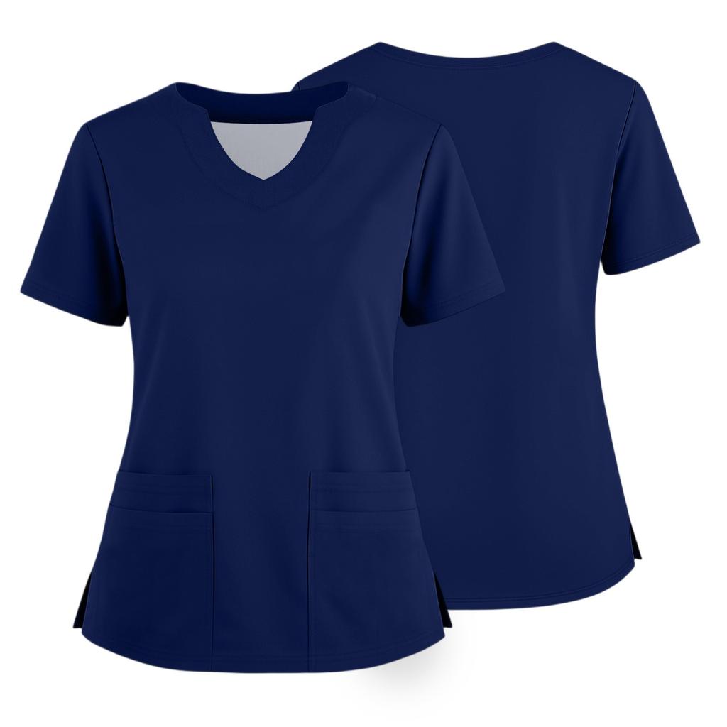 Women's Short Sleeved Solid Color V-neck Buttonable Side Slit Top T-shirt
