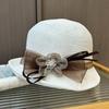 New hat women's spring and summer thin knitted sun hat middle-aged and elderly elegant crimped basin hat sunscreen mesh flower bucket hat