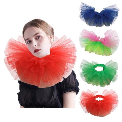 Elegant Victorian Ruffled Tulle Faux Collar Shawl Detachable Layered Mesh Neck Ruff Clown Cosplay Choker for Women Men