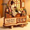 Decorative Wooden Stand for Bookshelf Book Read This Year Tracker 3D Layered Window Reading Decor Girl Count with Replaceable Number Lover