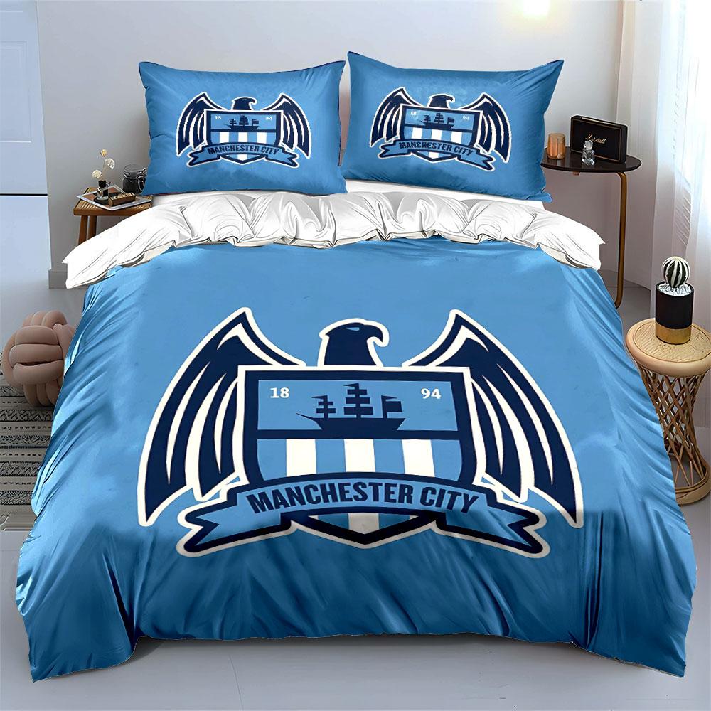 Manchester City Crest Bedding Duvet Cover Set Duvet Cover Pillowcases  (1*Duvet Cover 2*Pillowcases, without duvet insert)