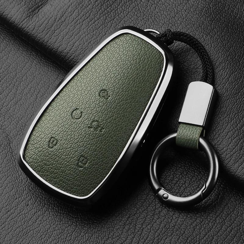 Aluminum Alloy Goatskin Car Key Case Cover For Changan Eado Unit Cs35Plus Cs55Plus Cs75Plus Car Key Protection Shell Accessories