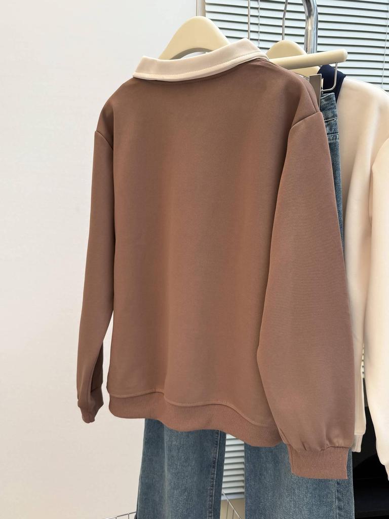 Women's Retro Korean Style Half-Zip Polo Collar Sweatshirt - Early Autumn 2025 Collection