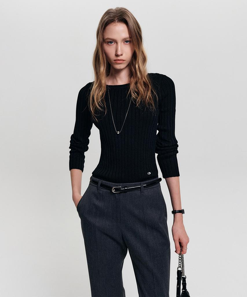 Lugkaeseuteu Ray Boat Neck Slim Knit_Black