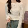 French Apricot Long Sleeve Lace Base Layer Women's Autumn Winter Design Sense Hollow-out Blouse Slim Fit Inner Top