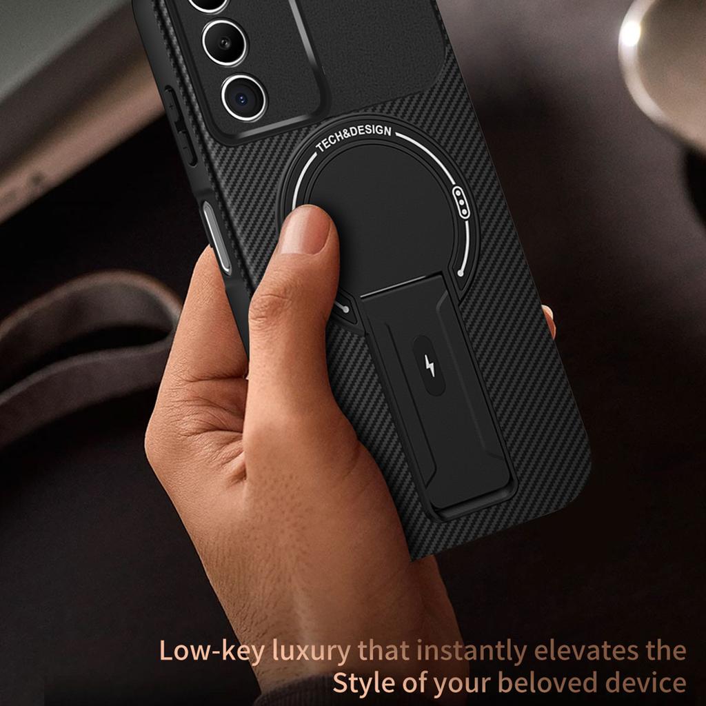 Für Xiaomi Redmi 15 5G (Global) (169mm) Hülle PC+TPU mit Kohlefaserstruktur und Ständer