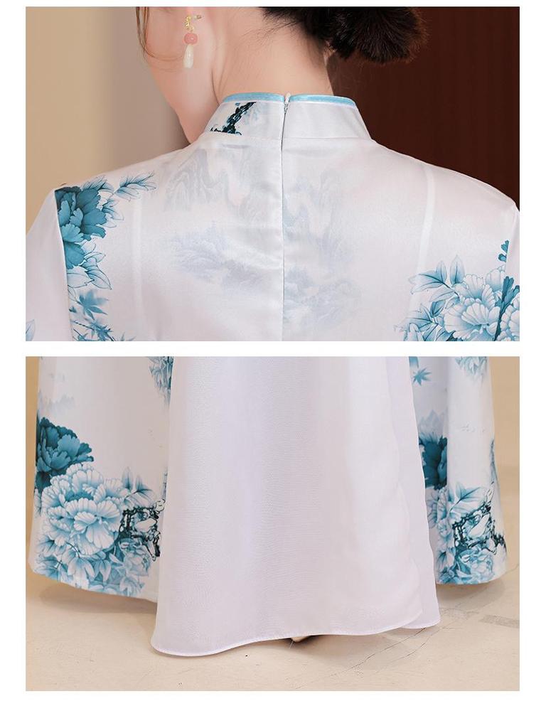 2025 Retro Chinese National Style Ao Dai Print Cheongsam Dress: Short Sleeve, Long Design for Women