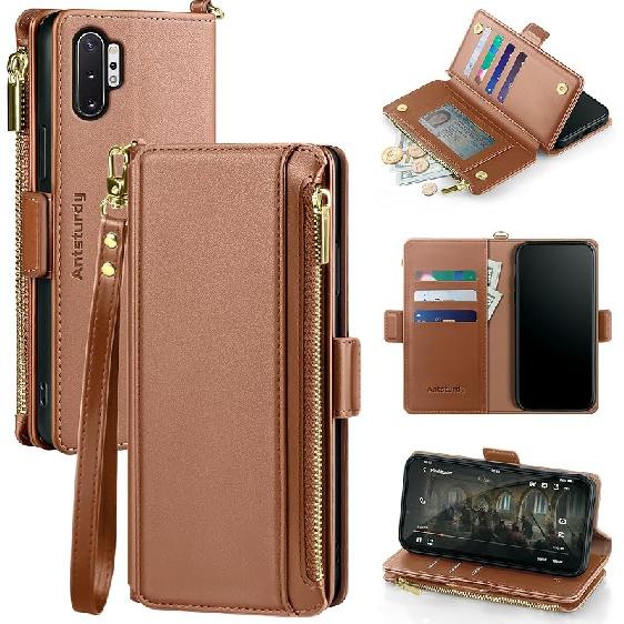 

Antsturdy Совместимый с Samsung Galaxy Note 10+ Plus чехол Кошелек с держателем для карт для женщин Мужчин Чехол для телефона Блокировка RFID Из искусственной кожи Флип-чехол с светло-коричневого