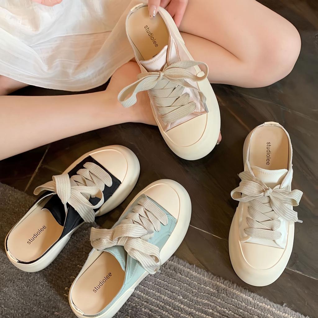 Sheepskin version of grape mother, the same bag head half slippers, women's summer wear thick bottom heightening lace-up casual sports slippers