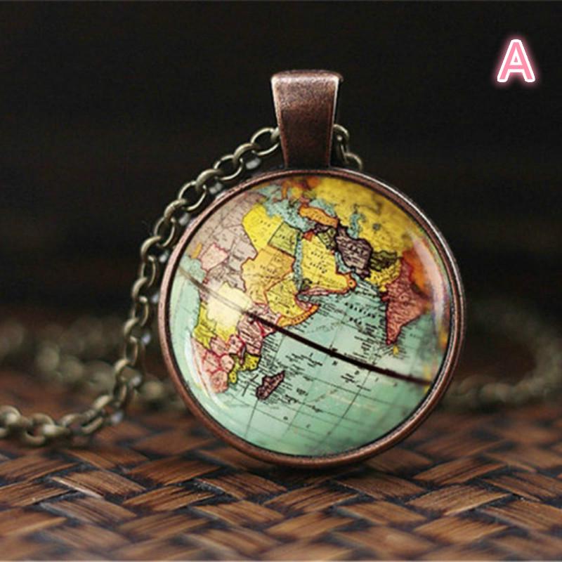 Vintage Minimalist World Map Glass Globe Dome Pendants Fashion Long Necklaces Vintage Minimalist World Map Glass Globe Dome Pendants Fashion Long Necklaces