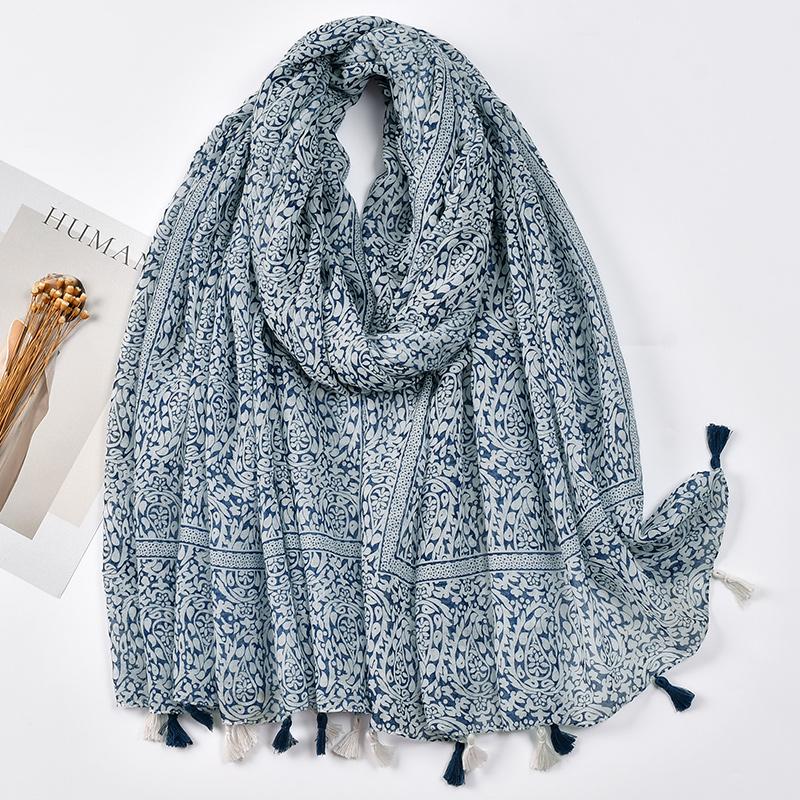 

Модный принт с цветочными кисточками, хлопковый вискозный шарф, женский пляжный солнцезащитный платок, мусульманский хиджаб, платок на голову 180*90 см