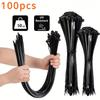 100pcs Black Cable Ties High Tensile Strength, Uv Resistant, Self-Locking for Home & Office Cord Management Zip Ties Slipknot