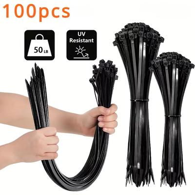 100pcs Black Cable Ties High Tensile Strength, Uv Resistant, Self-Locking for Home & Office Cord Management Zip Ties Slipknot