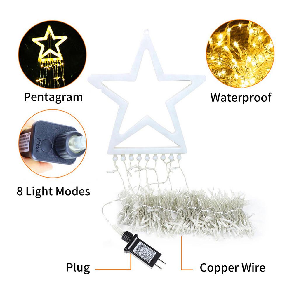 317LEDs Waterfall Lights 8 Modes Tree Light Pentagram Christmas Tree Decorative Waterfall Lights