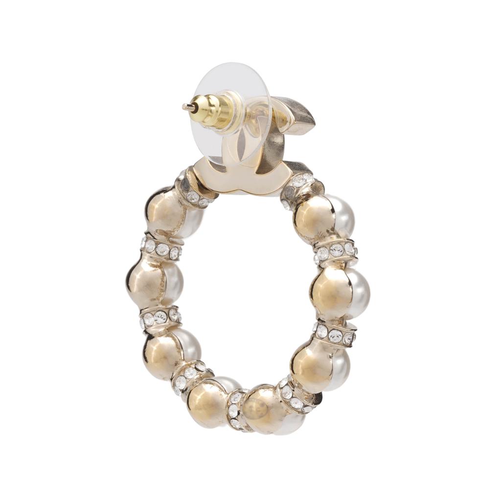 Chanel Round Double C Crystal Earrings Women earrings White Pearl AB5627-B03409-N7683