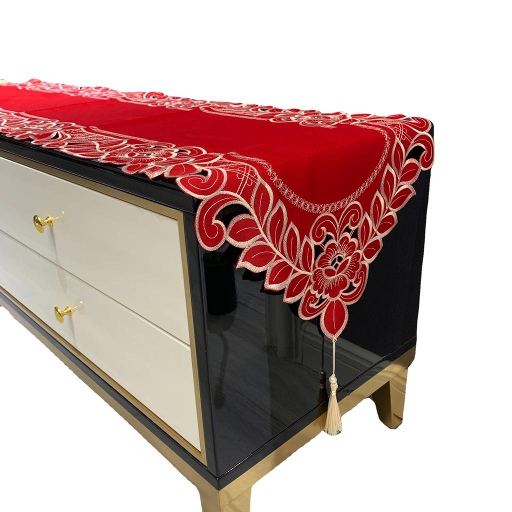 Red Table Flag Wedding Festive Table Cloth Embroidered Polyester Fabric Tv Cabinet Dining Table Wedding Table Flag