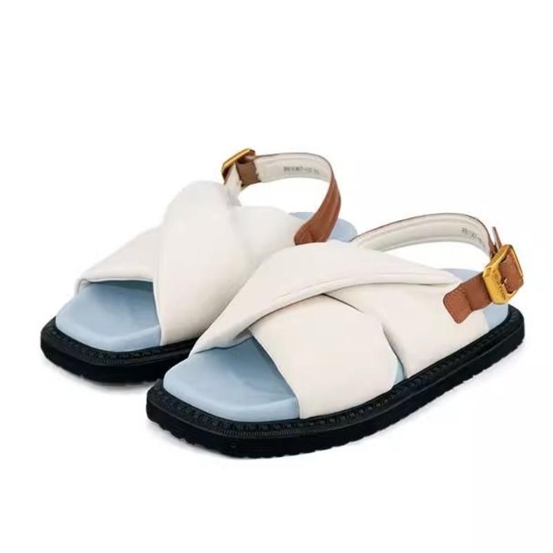 Fashion Designer Open Toe Sandals for Women Summer New Fashion PU Leather Thick Sole Tendon Shoes Simple Solid Color Outdoor Party Flats