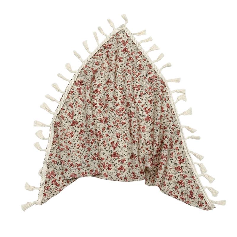 New Fringed Bag with Triangular Scarf, Floral Lace, Soft and Cozy Fabric Headscarf Hairpin Headpiece