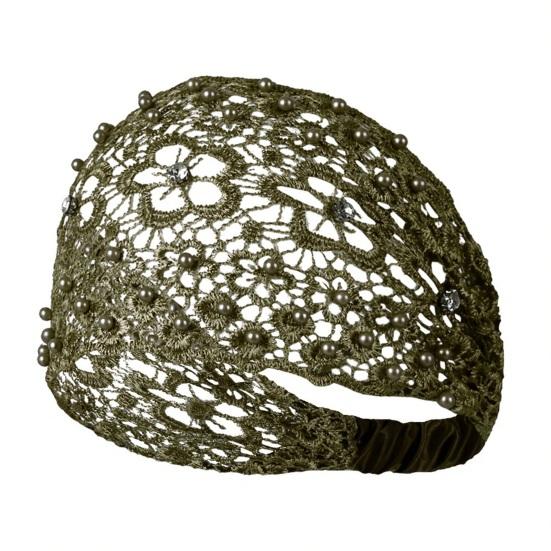 Yousheng Dam Pannband Ihålig Design Broderi Spets Blomma Elastiskt Pannband med Imitationspärlor Glittrande Strass Inlagd Hår