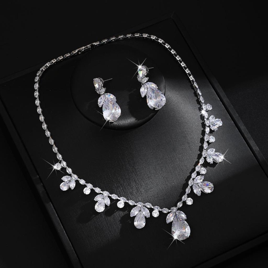Luxurious Colorful Zircon Necklace & Earrings Set - Cross-Border Fashion Jewelry