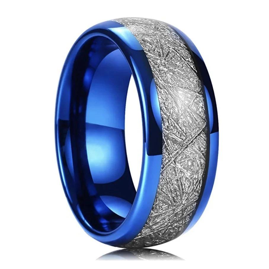 Trendy 8mm Rose Gold Color Men Stainless Steel Rings Vintage Imitated Meteorites Inlaid Rings For Men Wedding Band  Gifts