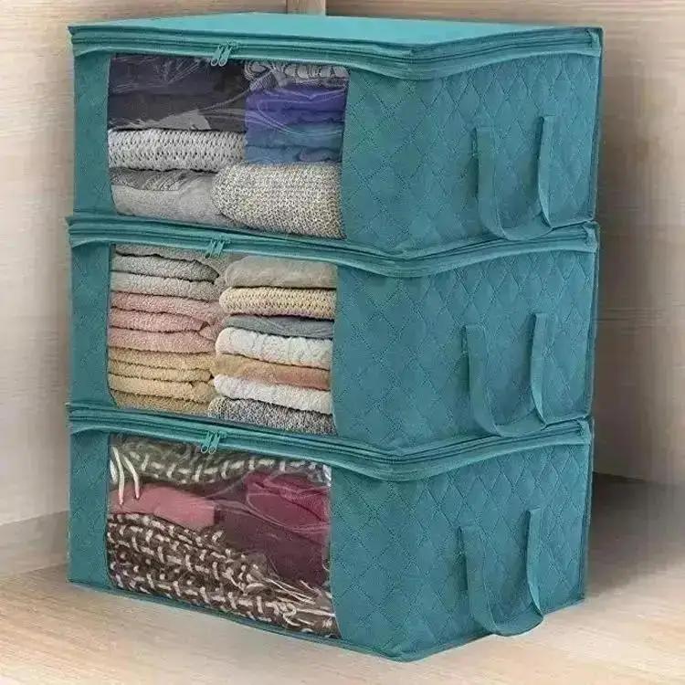 Narrow Foldable Clothes Storage Box With Lid Large Capacity Quilt Blanket Closet Storage Organizer Fabric Wardrobe Organizer Box