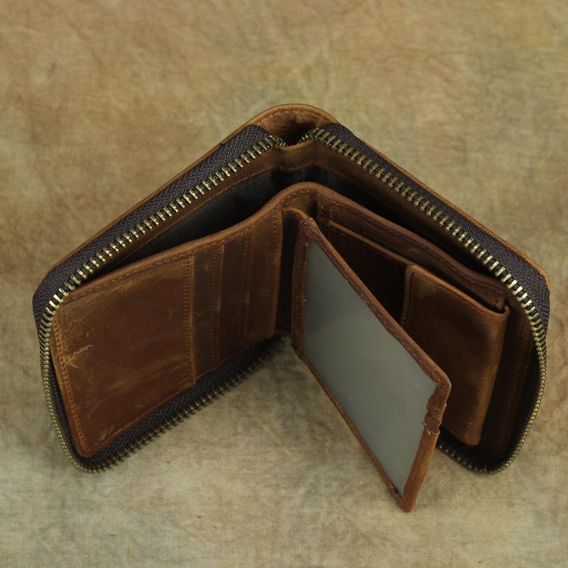 European and American Retro Men's Wallet Multifunctional Crazy Horse Leather Wallet 2 Fold Chain Wallet Horizontal and Vertical Styles