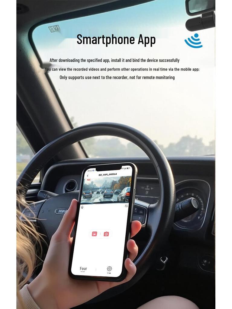WiFi HD Dash Cam with Mobile App Connection, USB Car Recorder, and Wire-Free Installation