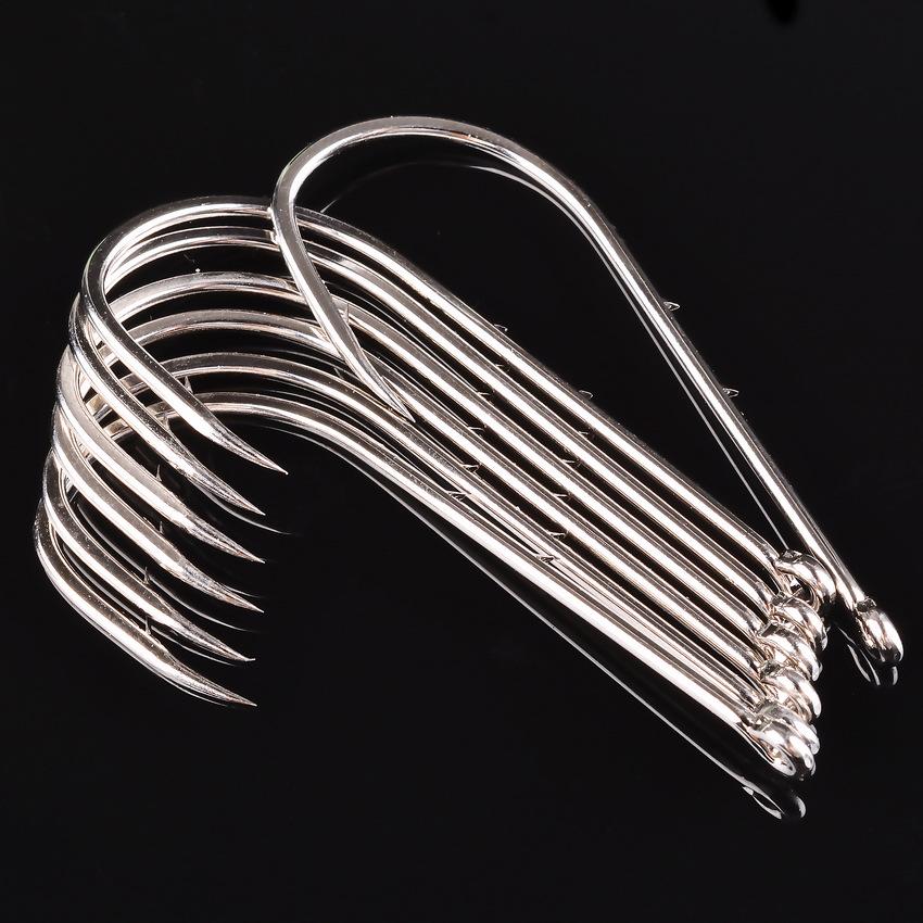 100pcs High Carbon Steel Barbed Fishing Hooks with Ringed Shank, Double Back, Long Shank, Straight Eye for Sea Fishing