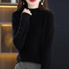 Women's Cashmere Knit Sweater - 2023 Autumn/Winter, Half-High Neck, Slimming Fit, Solid Color Pullover