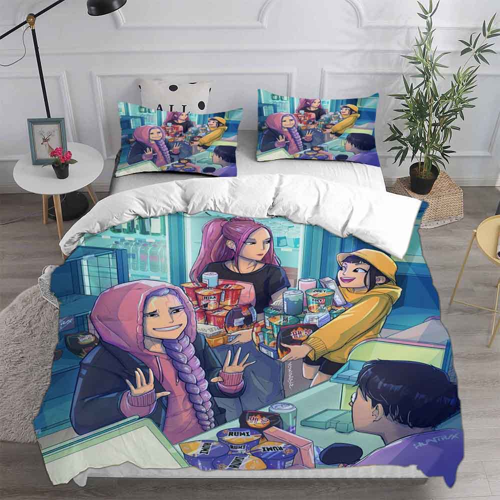 KPop Dämonenjäger Rumi Mira Zoe Bettwäschesets Steppdecke Quilt Bettbezug Bettdeckenbezug Kissenbezug 2-3-teilige Sets Kinder Erwachsenengröße
