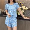 2025 Summer Women's Pajamas Set O-Neck Crop Tops & Shorts Thin Sleepwear 2 Pieces Sets Pajama for Girl Funny Cartoon Print Youth Homewear