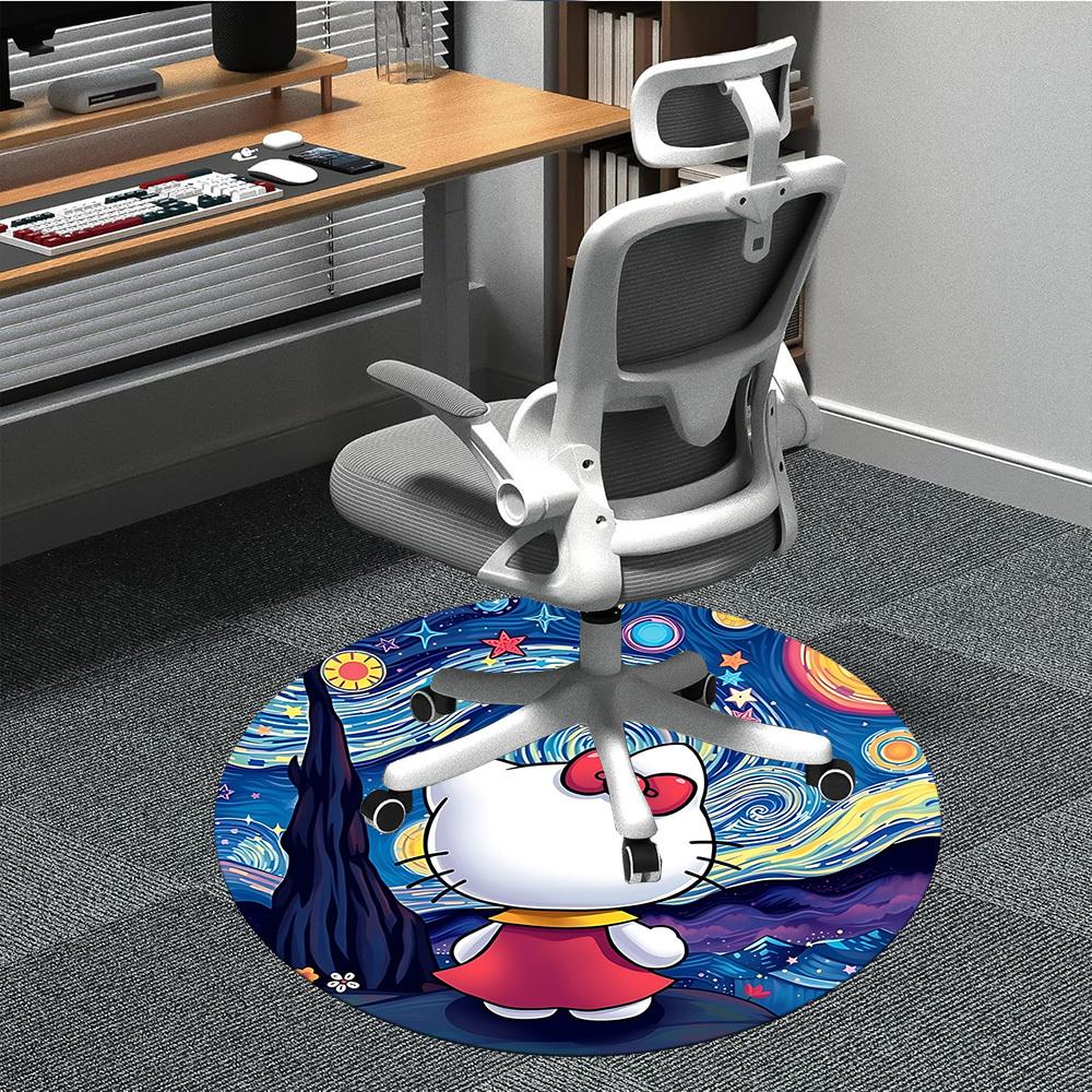1pc Hello Kitty Chair Carpet for Office, Indoor Non Slip Washable Polyester Fiber Carpet, Mat For Office, Machine Washable