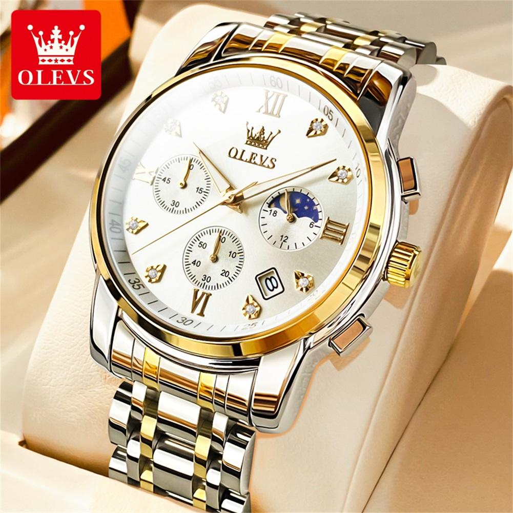 OLEVS 2858 Quartz Watch Men's Deep Waterproof Stainless Steel Strap Calendar Luxury Men's Watch