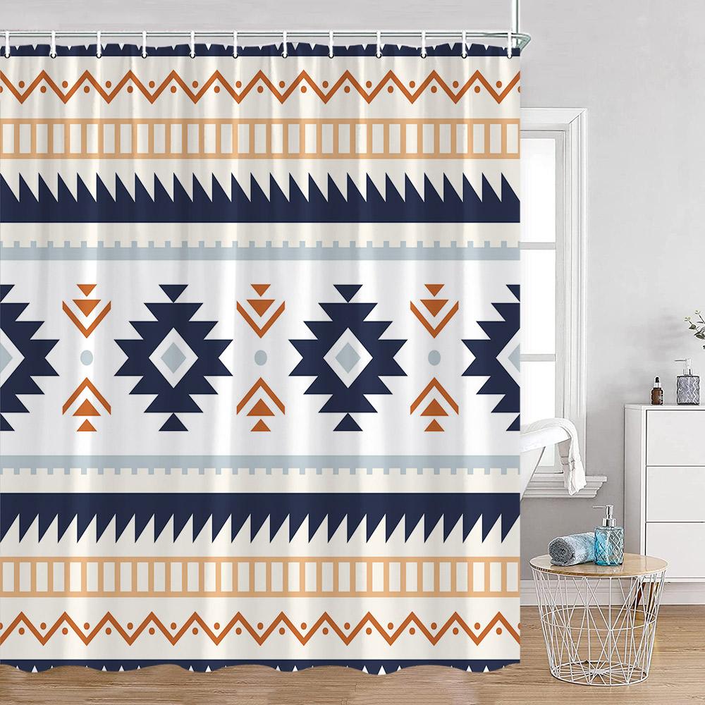 Vintage Bohemian Shower Curtain Boho Pattern Geometric Indian Mandala Style Bathroom Curtains Polyester Fabric Bath Decor